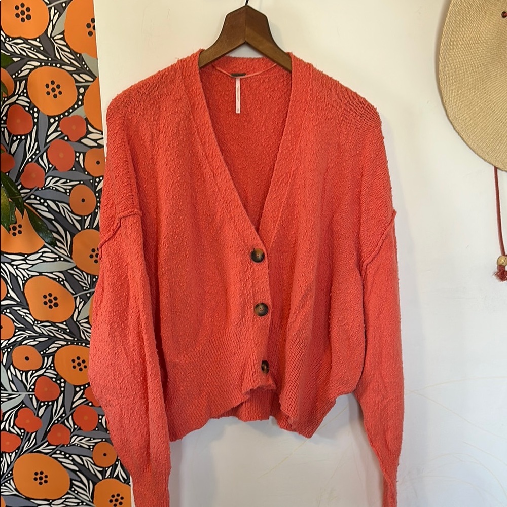 Cozy Coral Button-Up Women's Sweater